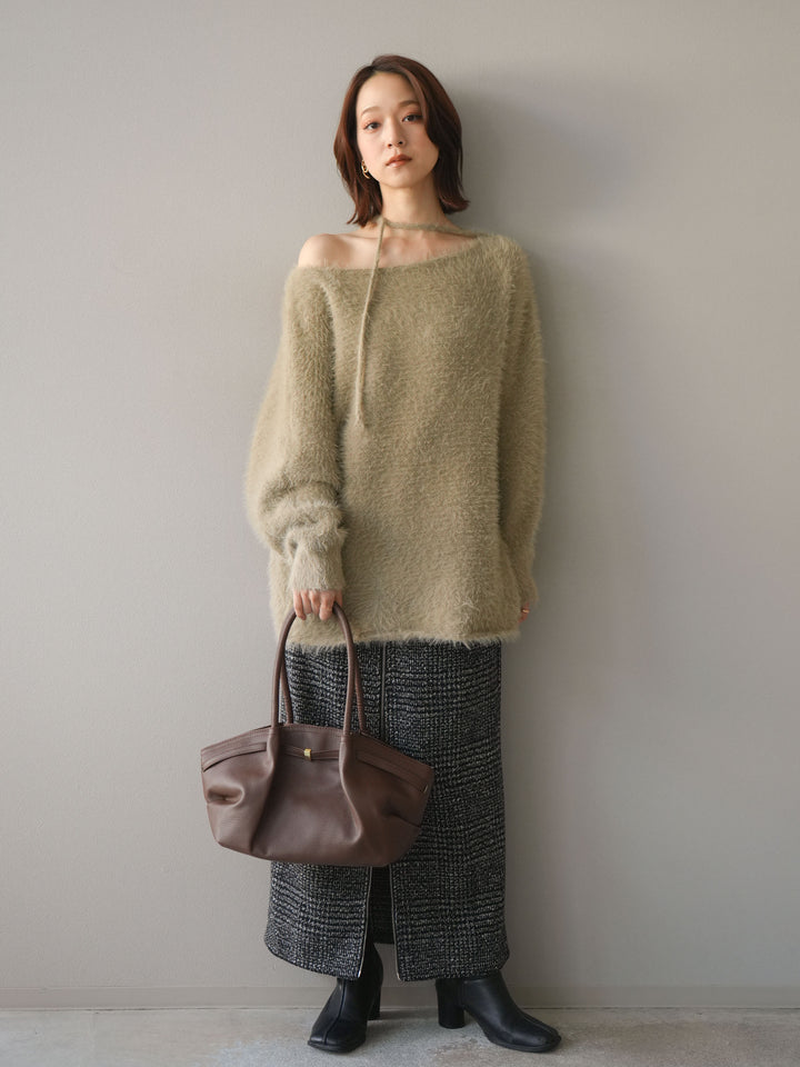 [予約]紐付きシャギーニットプルオーバー/beige