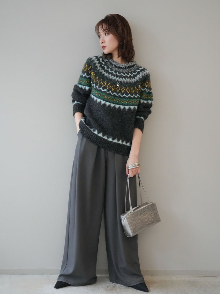 [予約]ウールタッチ求心柄オーバーニットプルオーバー/gray