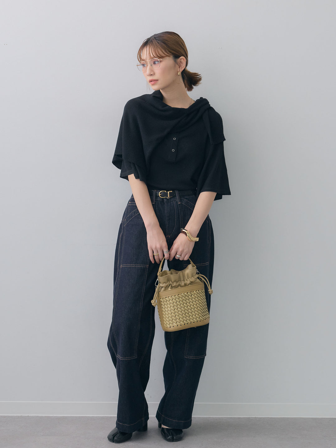 [予約]ヘンリードルマンリブニットトップス/black