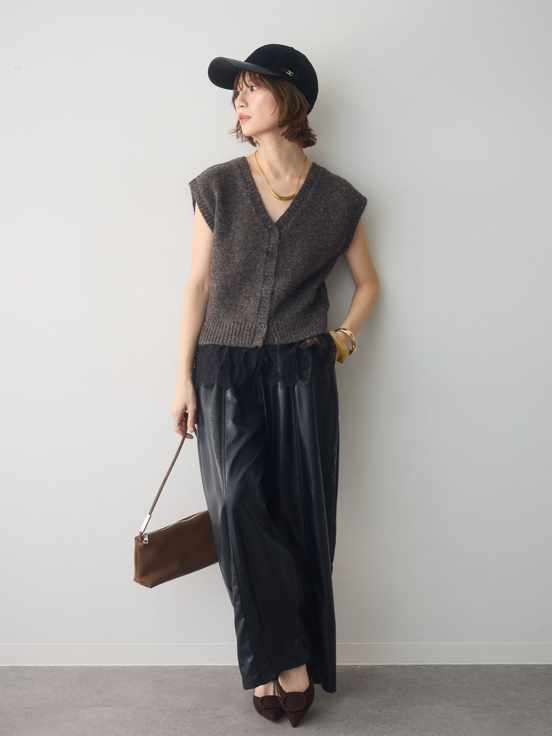 [予約]モヘアレースドッキングベスト/brown