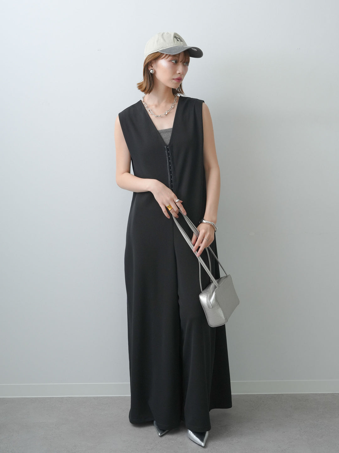 [予約]フロントホックルーズオールインワン/black