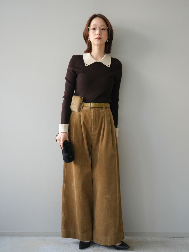[予約]ベルト付コーデュロイワイドパンツ/beige