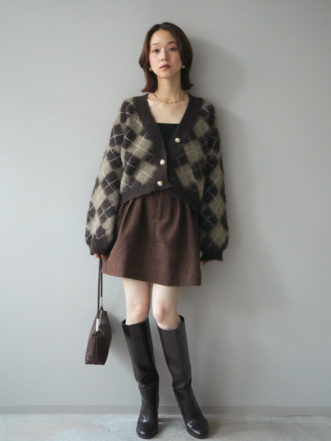 [予約]ベルト付インパンコーデュロイタックフレアスカート/brown