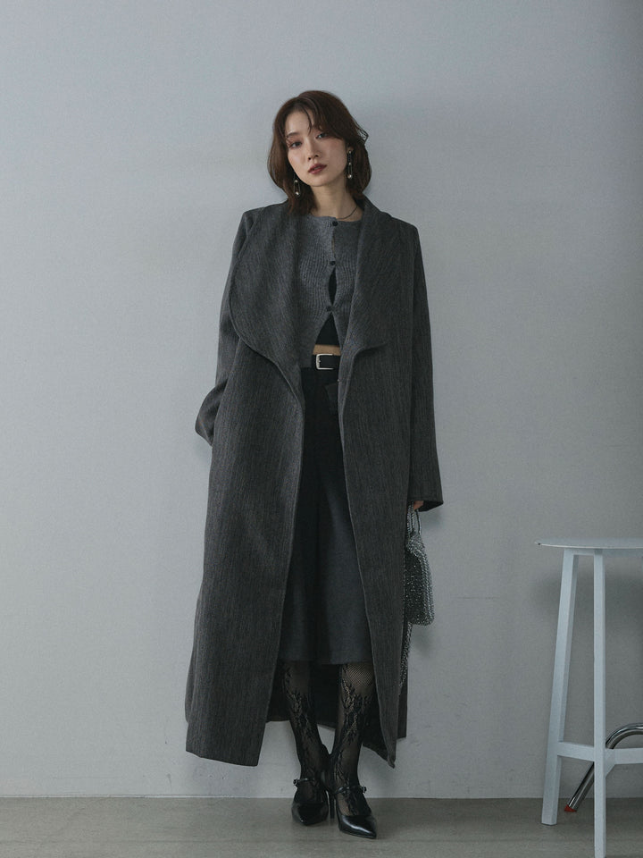 【Allure】[SET]ツイードタッチロングコート+ベルト付ウールタッチミディアムパンツ(2set)