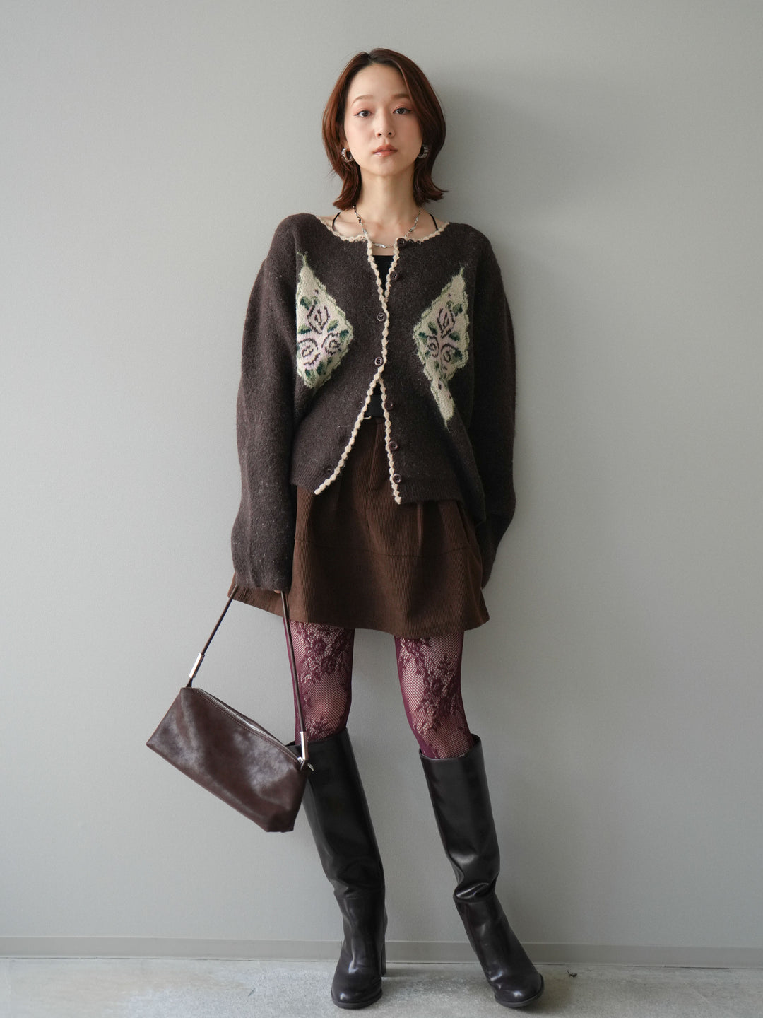 [予約]ベルト付インパンコーデュロイタックフレアスカート/brown