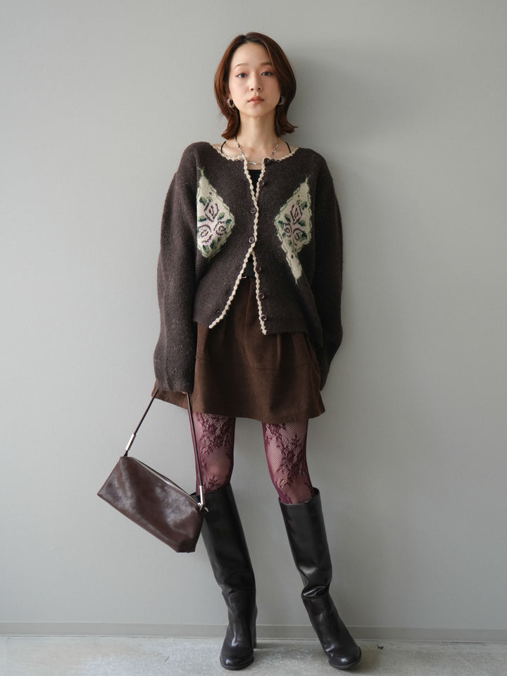 [予約]ベルト付インパンコーデュロイタックフレアスカート/brown