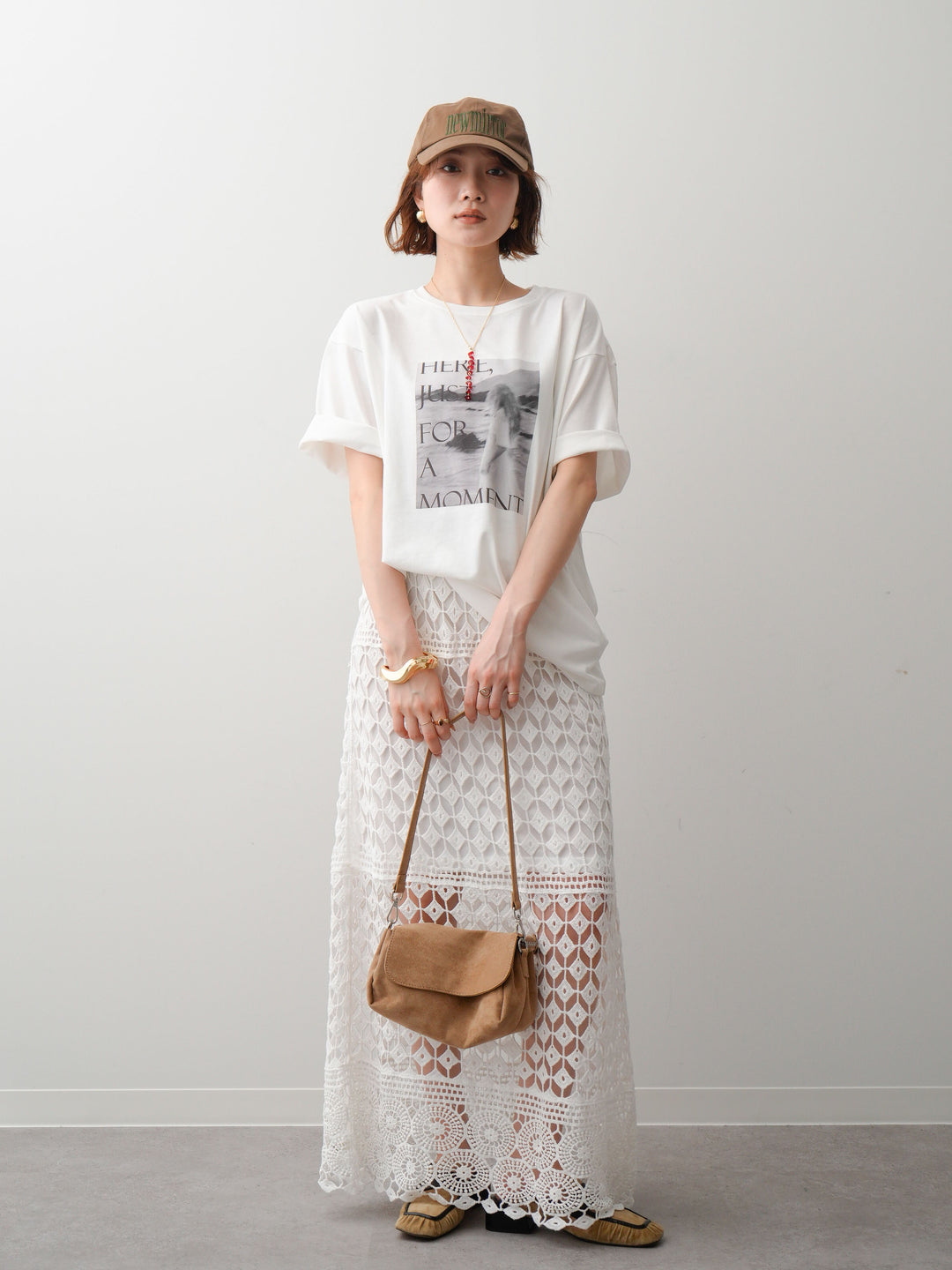 [SET]フォトプリントロゴTEE+クロシェレースIラインスカート(2set)