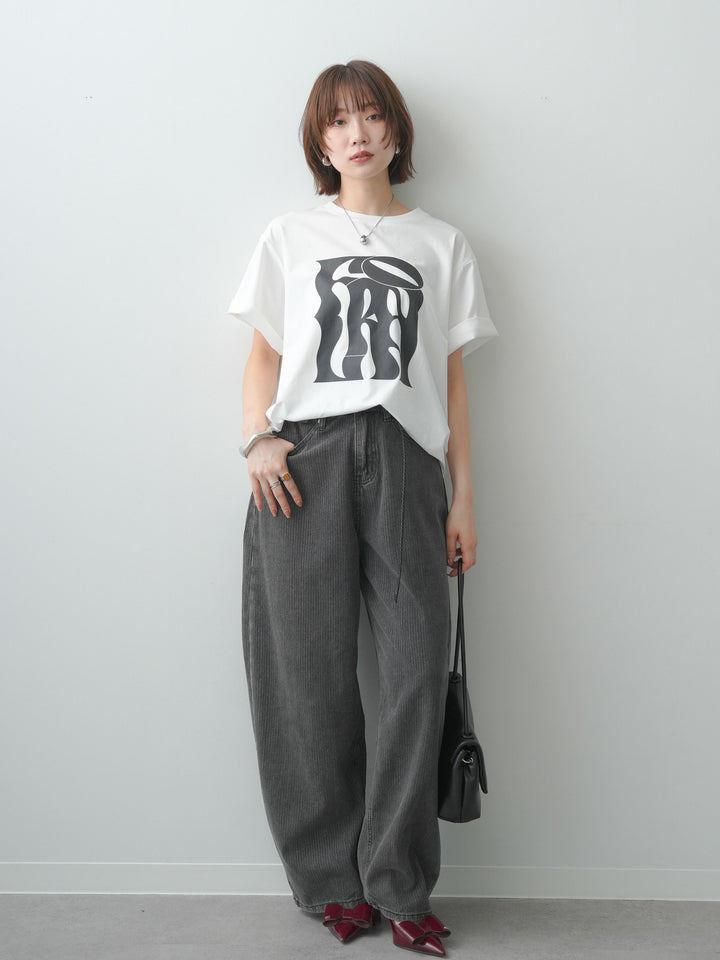 [SET]クールタッチアートロゴオーバーTEE+ニュアンスウォッシュカーブデニム(2set)