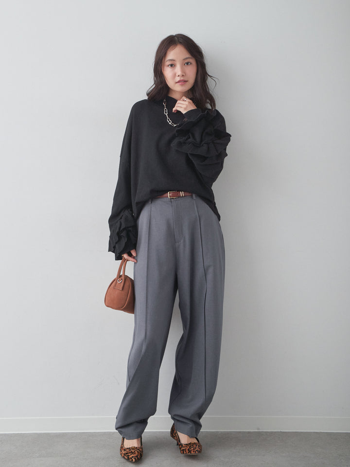 [予約]フリルスリーブニットトップス/black