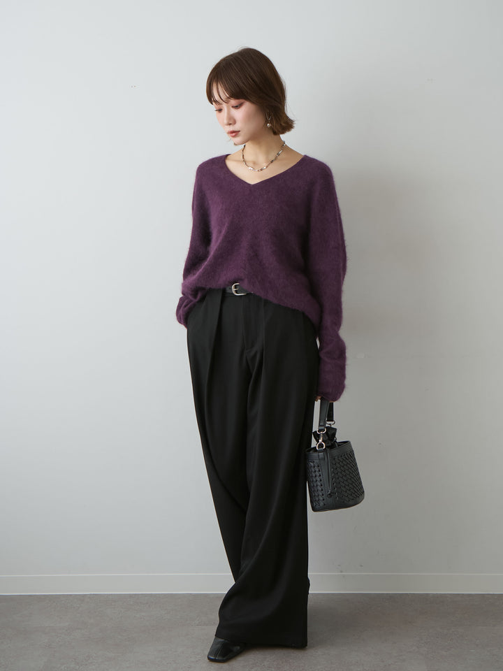 [SET]カシミア混フェザータッチVネックニットトップス+選べるアクセセット(2set)