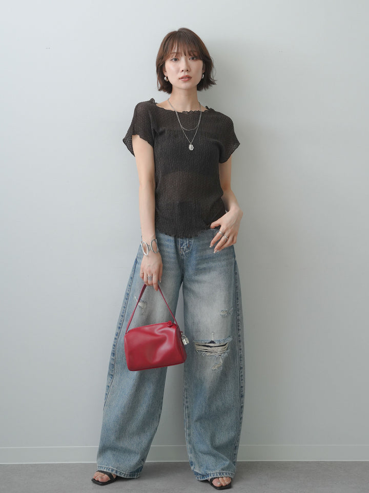 [SET]シャーリングシアーバックオープンフレンチトップス+選べるアクセセット(2set)