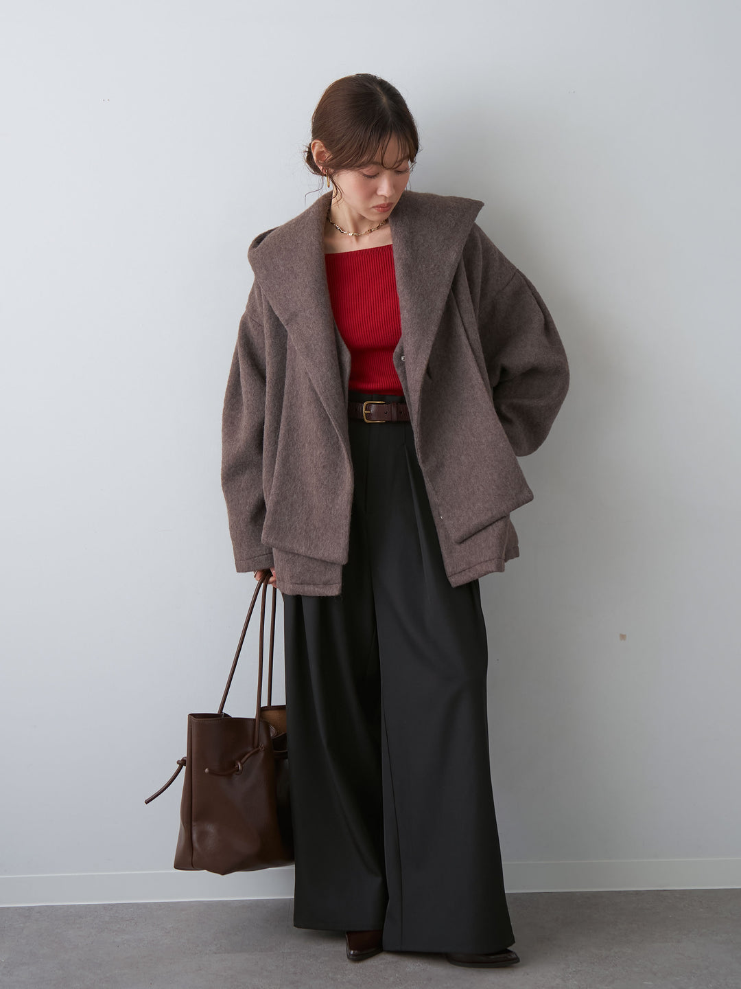 [予約]フードマフ付メランジコート/brown