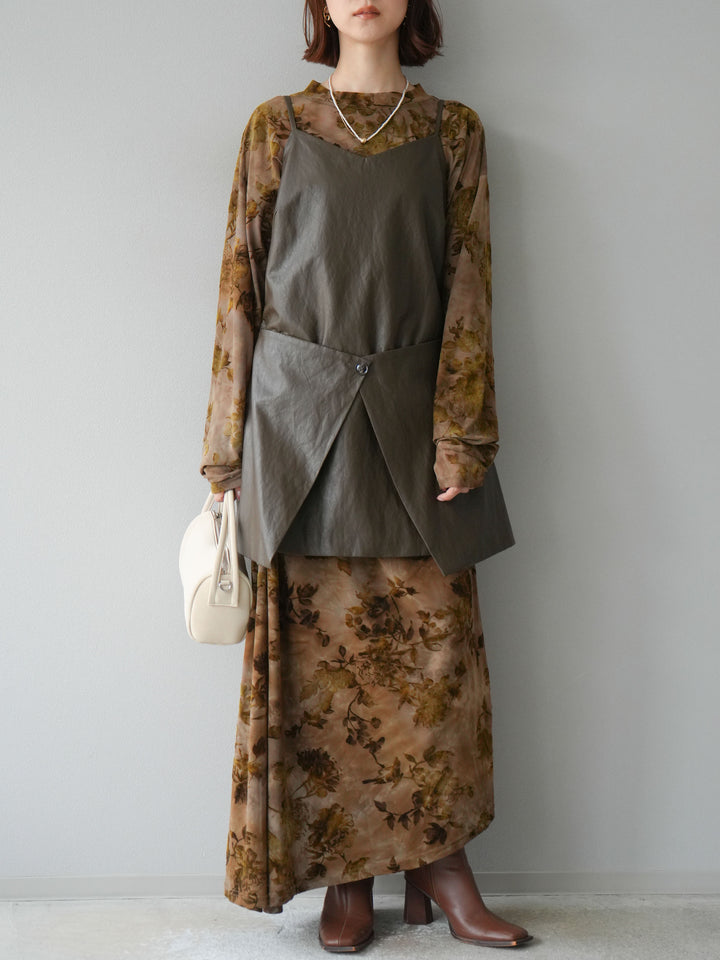 [予約]レイヤードレザーキャミソールチュニック/ブラウン