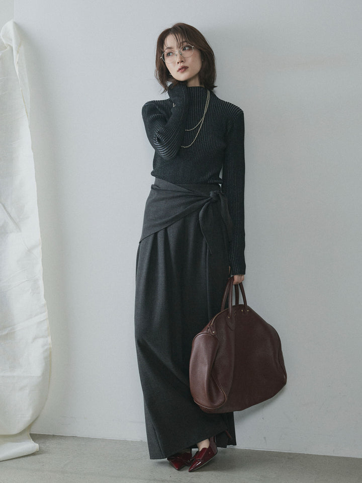 【Allure】[SET]プレーティングハイネックプルオーバー+スカーフ付ワイドパンツ(2set)