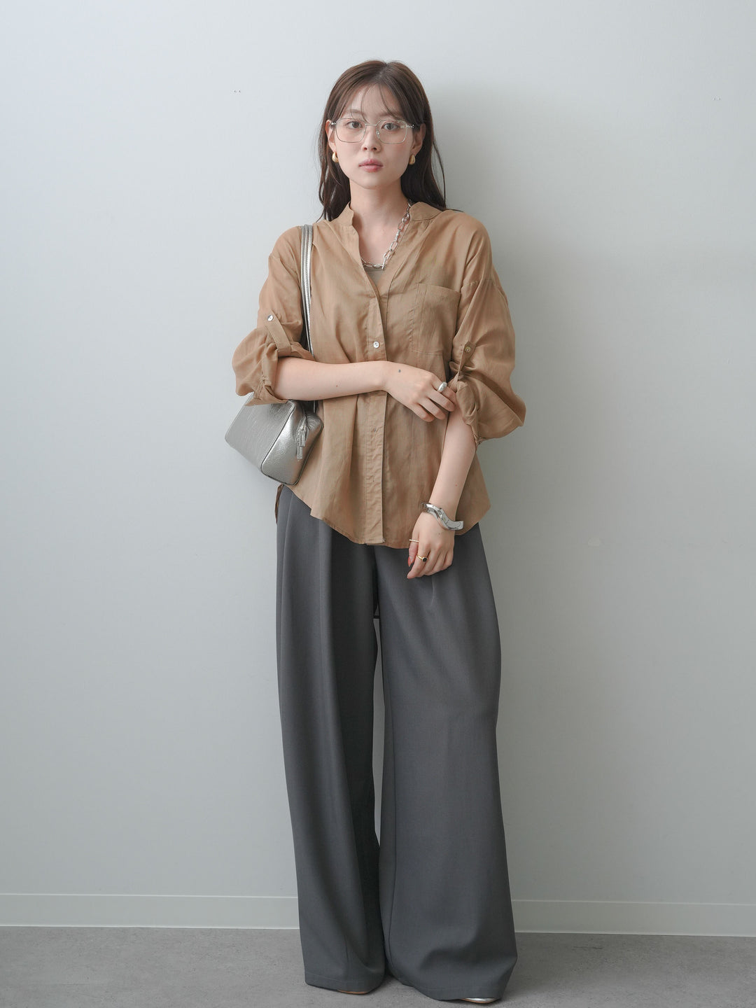 [SET]バックレースノーカラーシャツ+バックレースノーカラーシャツ(2set)