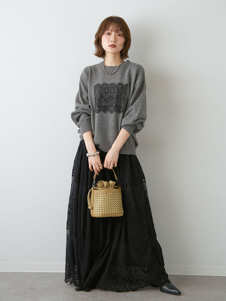 [SET]アルパカタッチ刺繍レースロゴニットプルオーバー+アルパカタッチ刺繍レースロゴニットプルオーバー(2set)