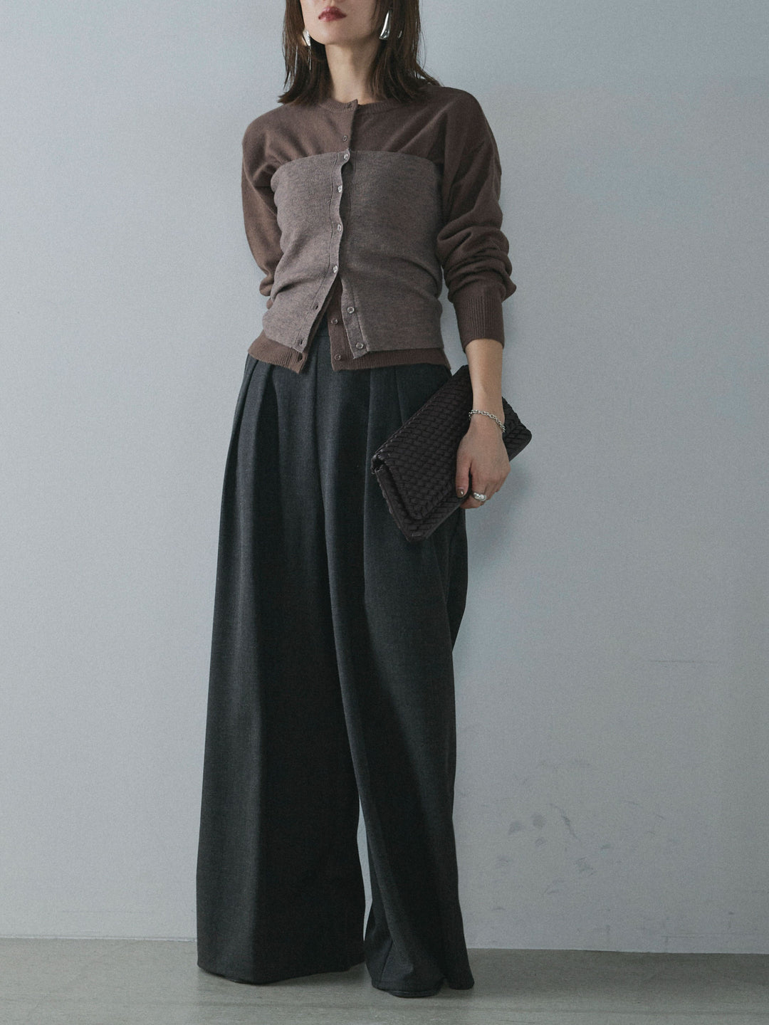 【Allure】[SET]2WAYビスチェアンサンブルカーディガン+スカーフ付ワイドパンツ(2set)
