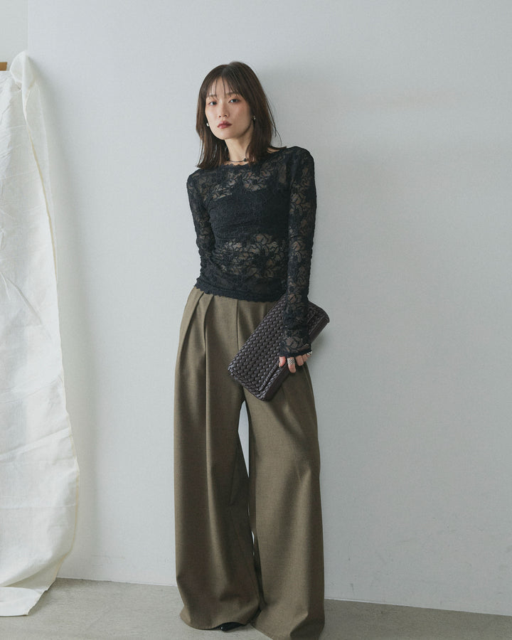 [予約]スカーフ付ワイドパンツ/brown