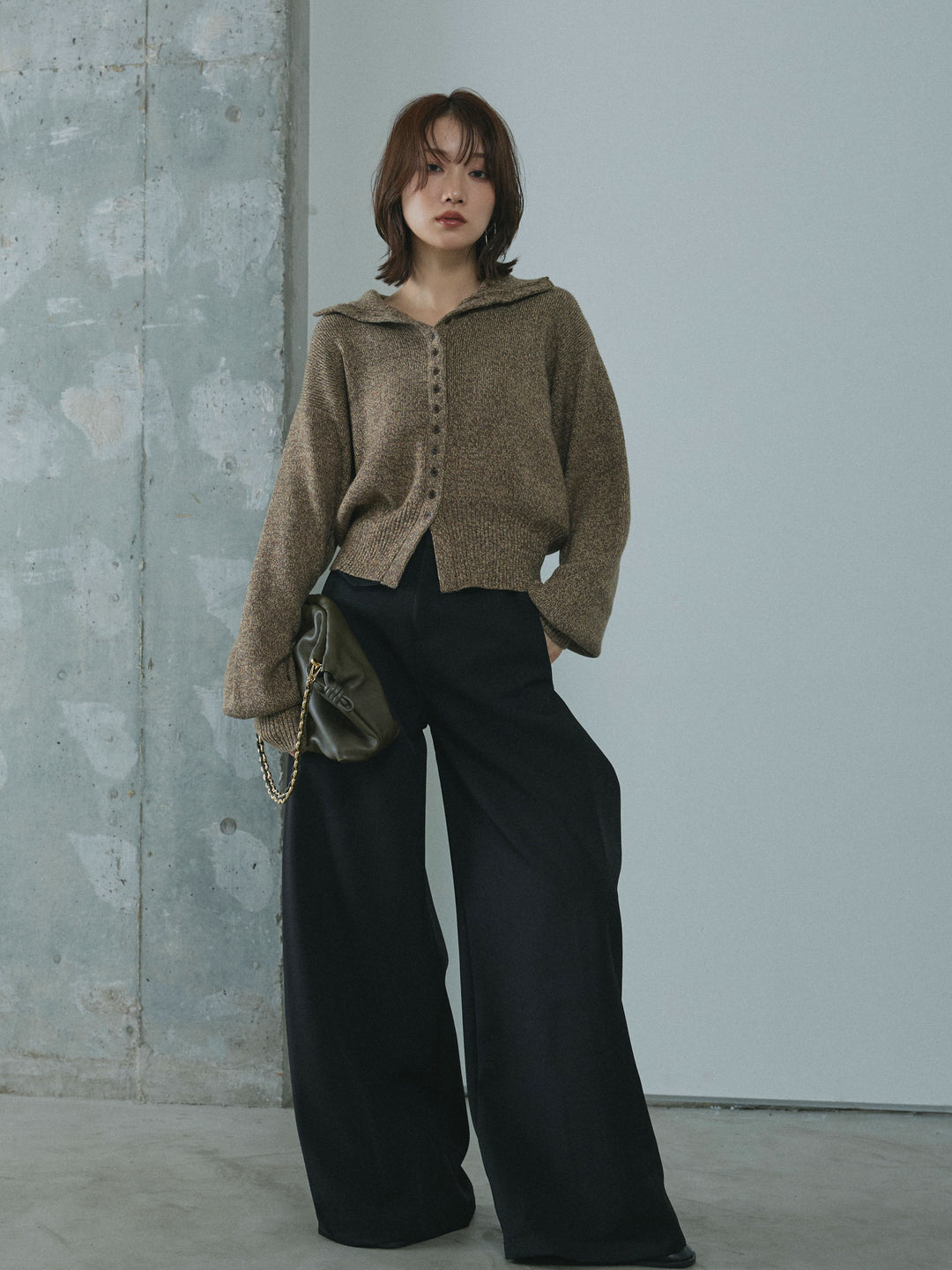 【Allure】[SET]ミックスハイネックカーディガン+ミックスハイネックカーディガン(2set)