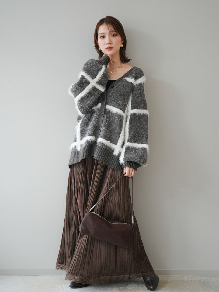 [予約]ミックスシャギーチェックカーディガン/brown