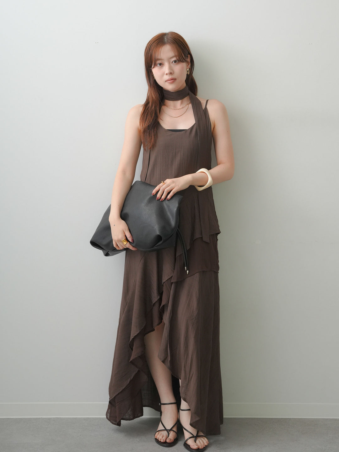 [予約]ラッフルヘムレイヤードキャミワンピース/brown