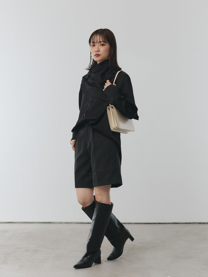 【Allure】[SET]ケープ付サテンシャツ+ウールライクハーフパンツ(2set)