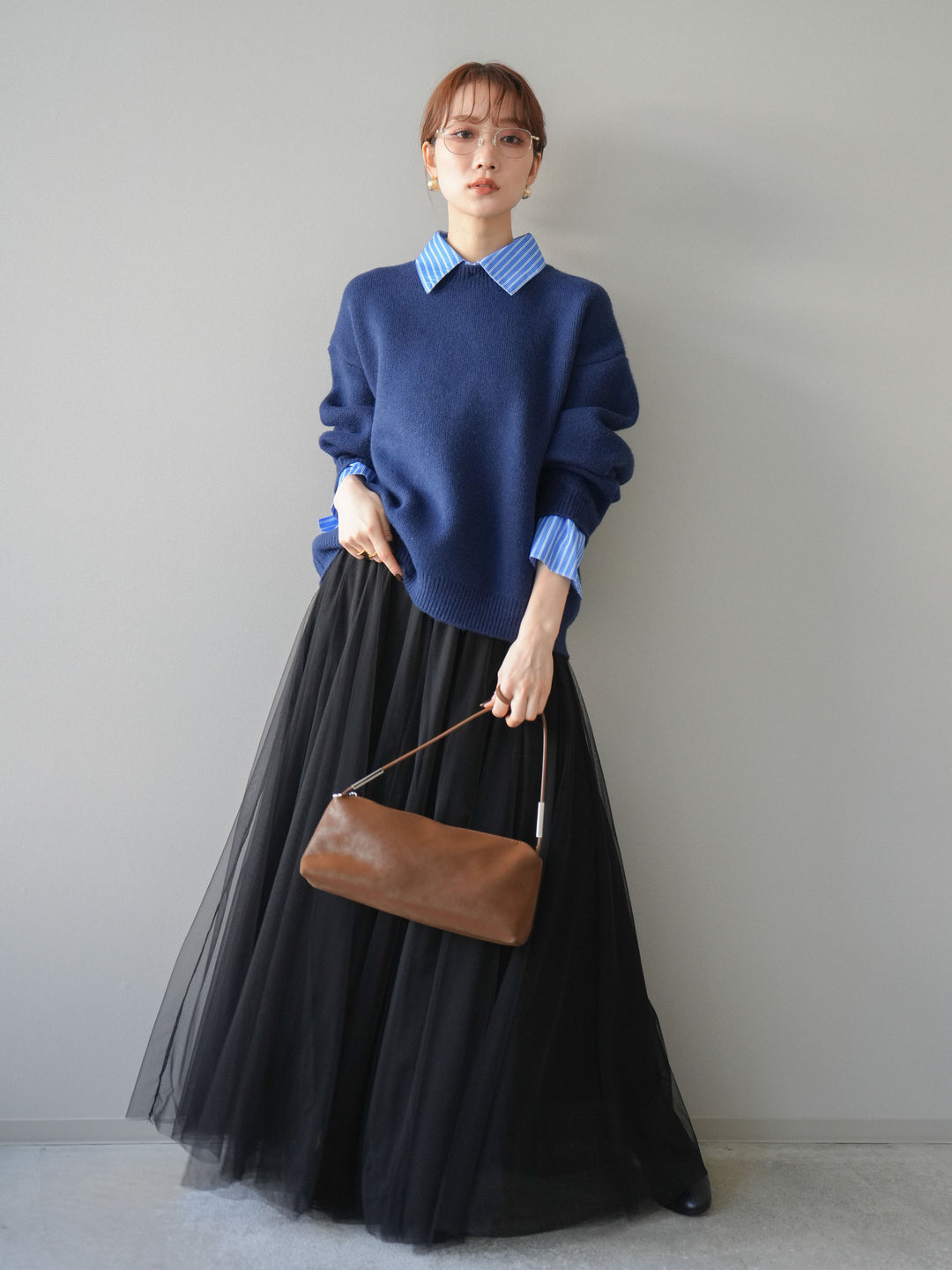 [予約]2WAY襟ニットプルオーバー/navy