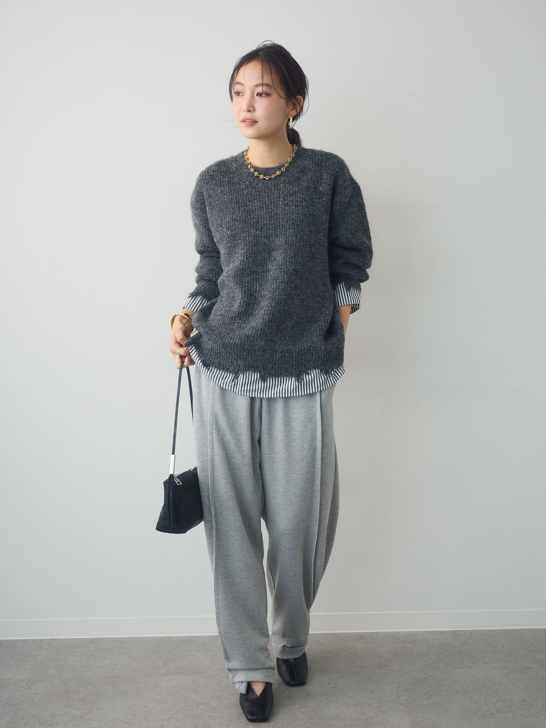 [SET]シャツレイヤードデザインモヘアプルオーバー+選べるアクセセット(2set)
