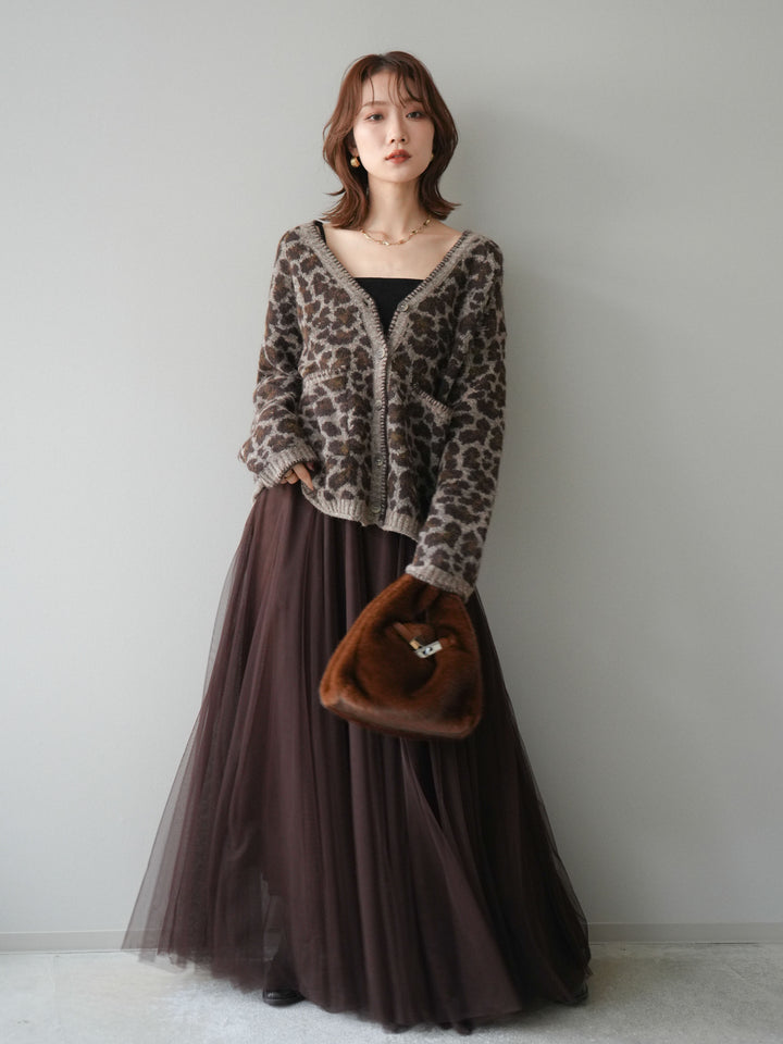 [予約]アニマル柄ステッチニットカーディガン/khaki