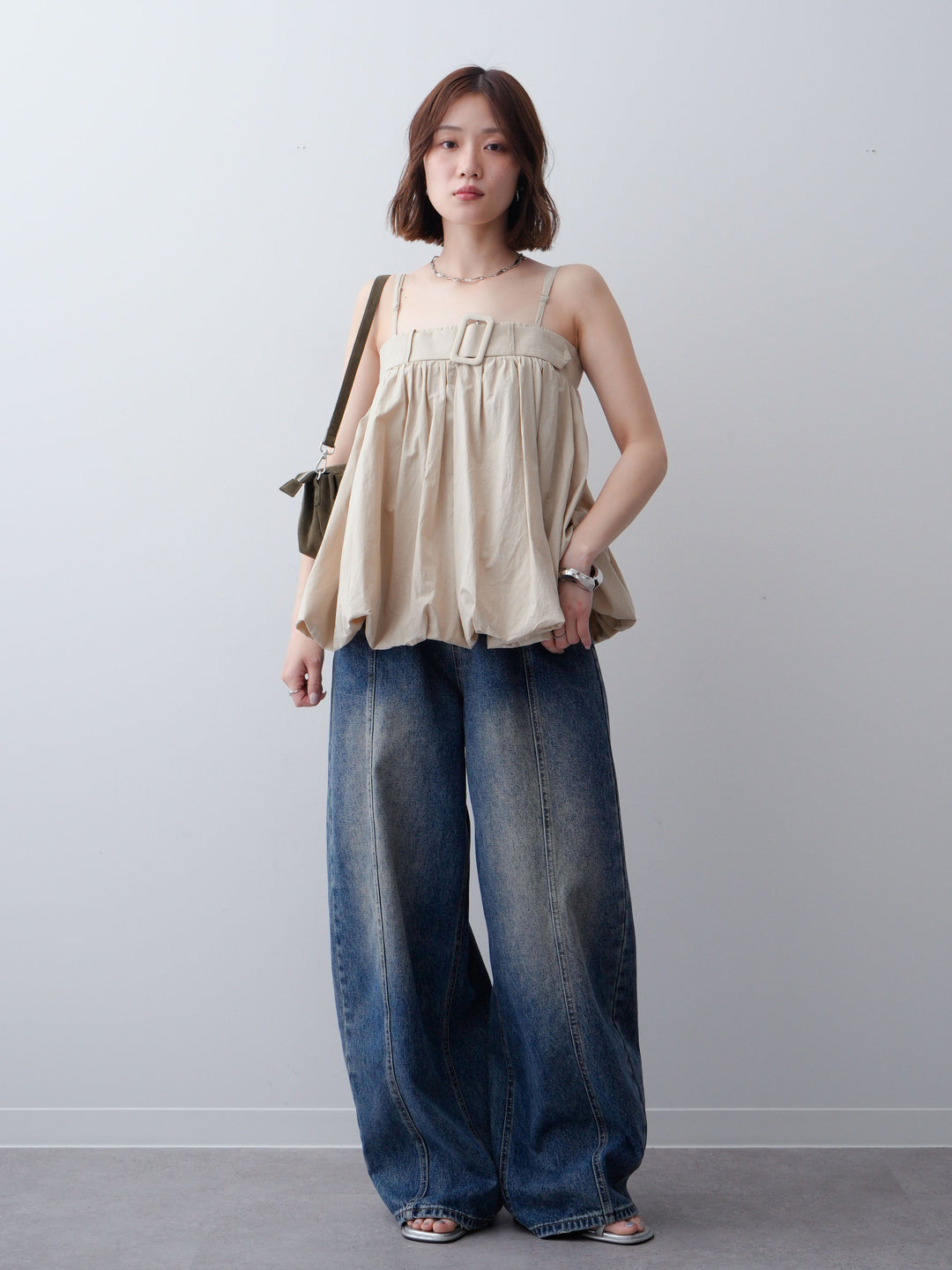 [予約]バックル付バルーンキャミトップス/beige