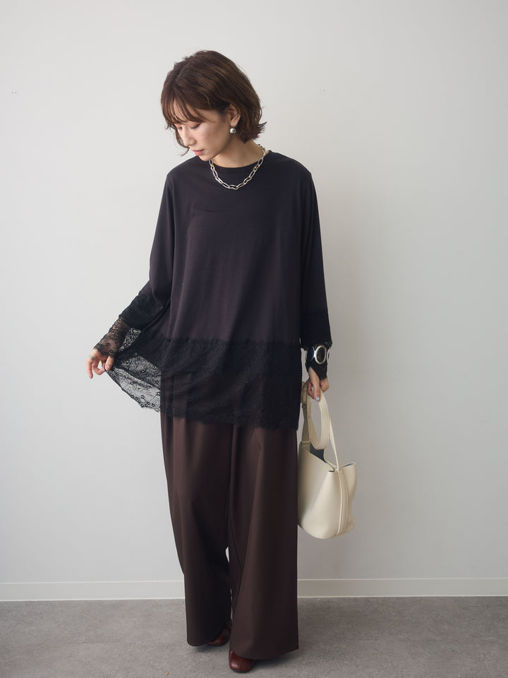 [SET]レーストリムロングTシャツ+レーストリムロングTシャツ(2set)
