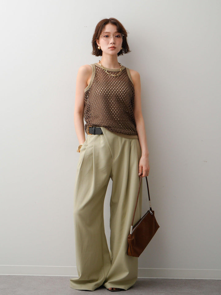 [予約]リブトリムメッシュアメスリトップス/brown