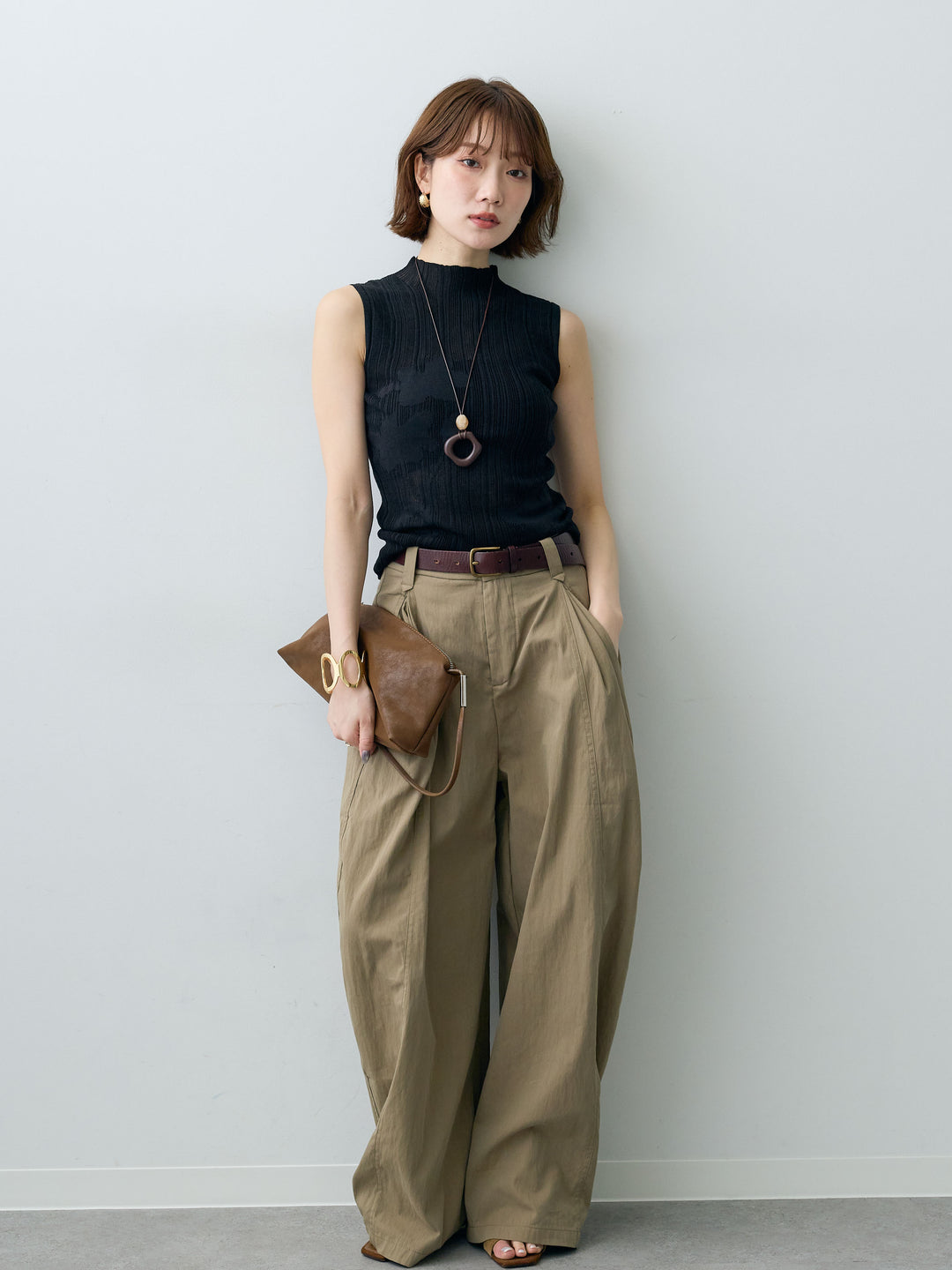 [予約]フラワーシアーランダムリブノースリトップス/black