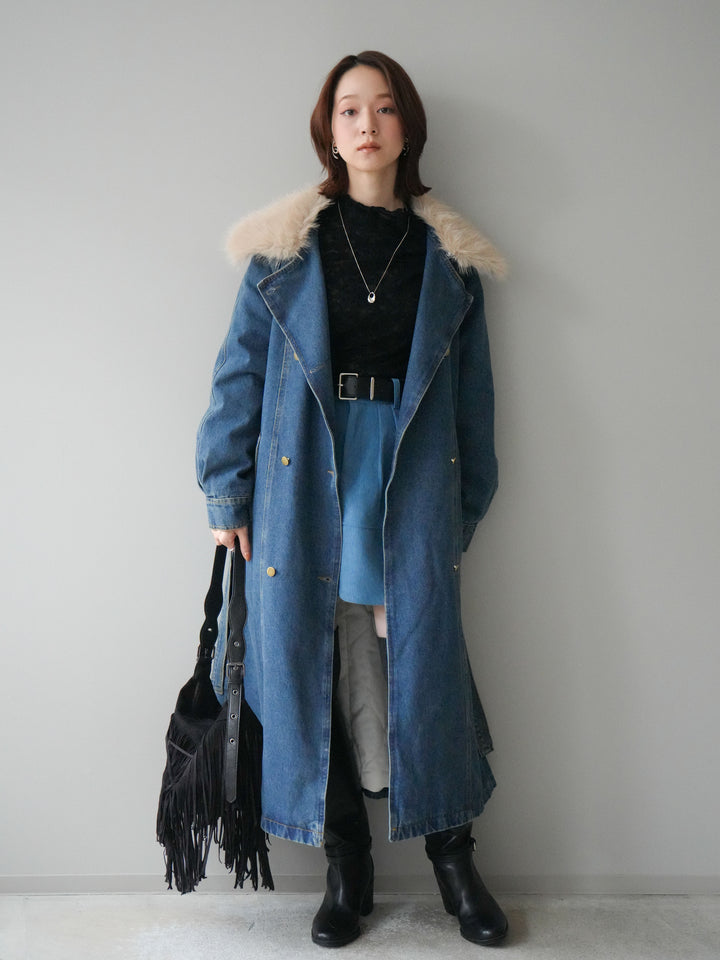 [予約]ベルト付インパンコーデュロイタックフレアスカート/blue