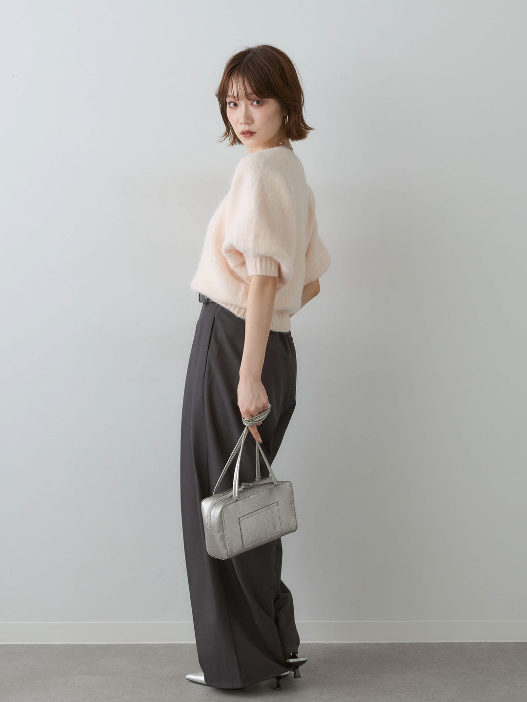 [SET]モヘアハーフプルオーバー+ツイルタックワイドパンツ(2set)