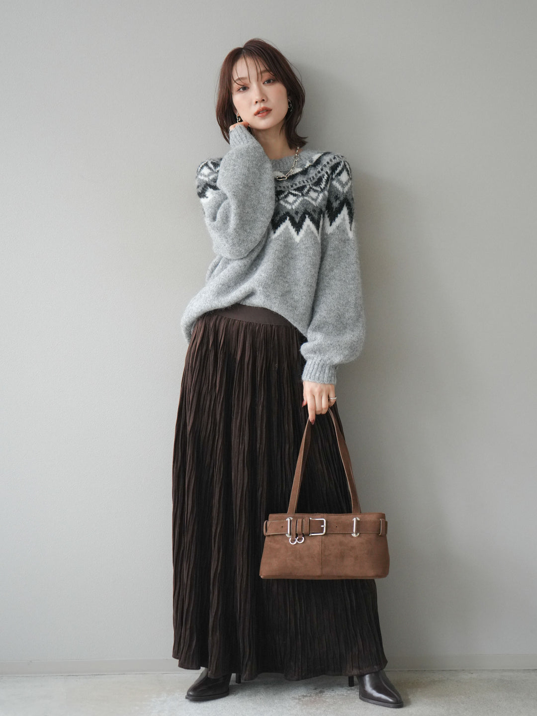 [予約]求心柄オーバーニットプルオーバー/gray