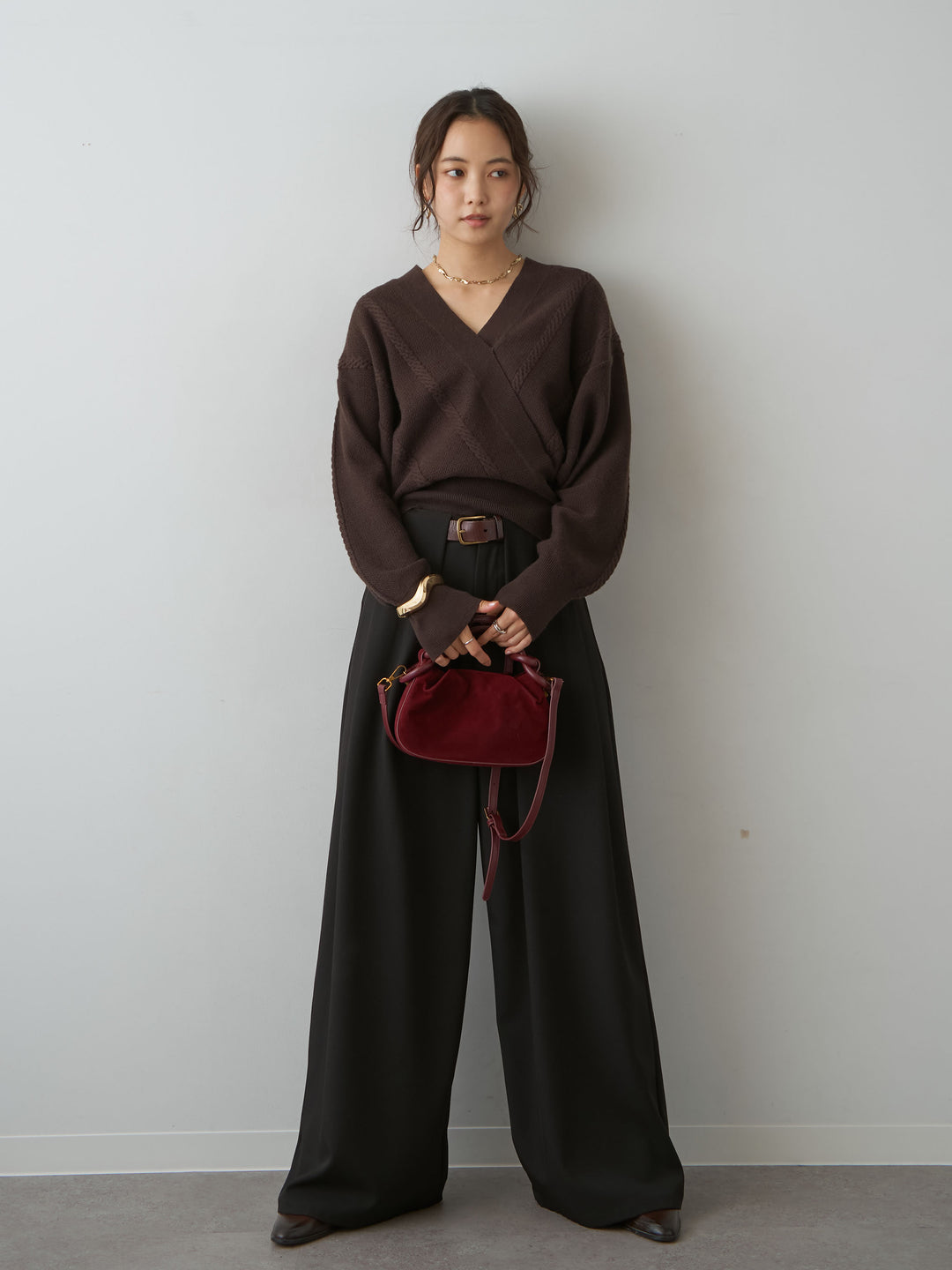 [SET]カシュクールミックスケーブルニットトップス+カシュクールミックスケーブルニットトップス(2set)