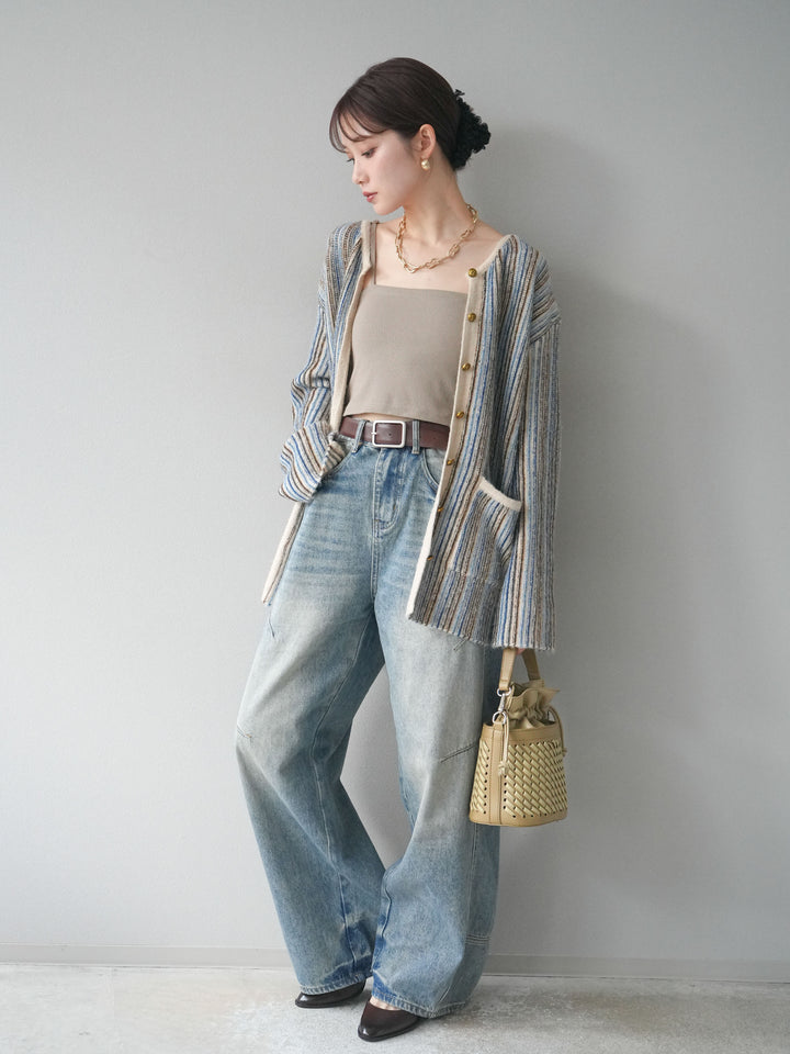 [予約]アンティークボタンストライプニットカーディガン/ivory