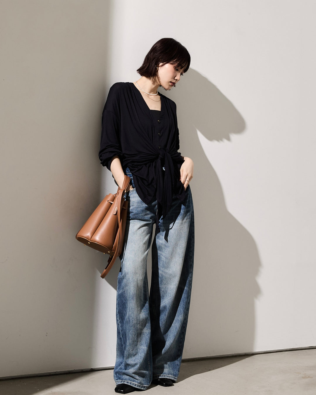 [予約]カットツイストカーディガン/navy