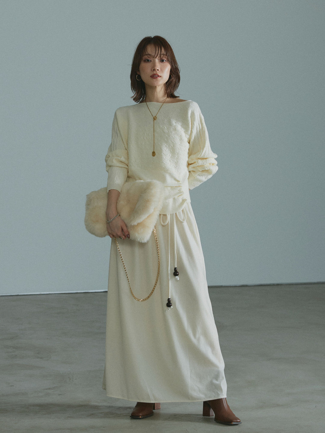 【Allure】[SET]ワンショルケーブル編みニット+ワンショルケーブル編みニット(2set)