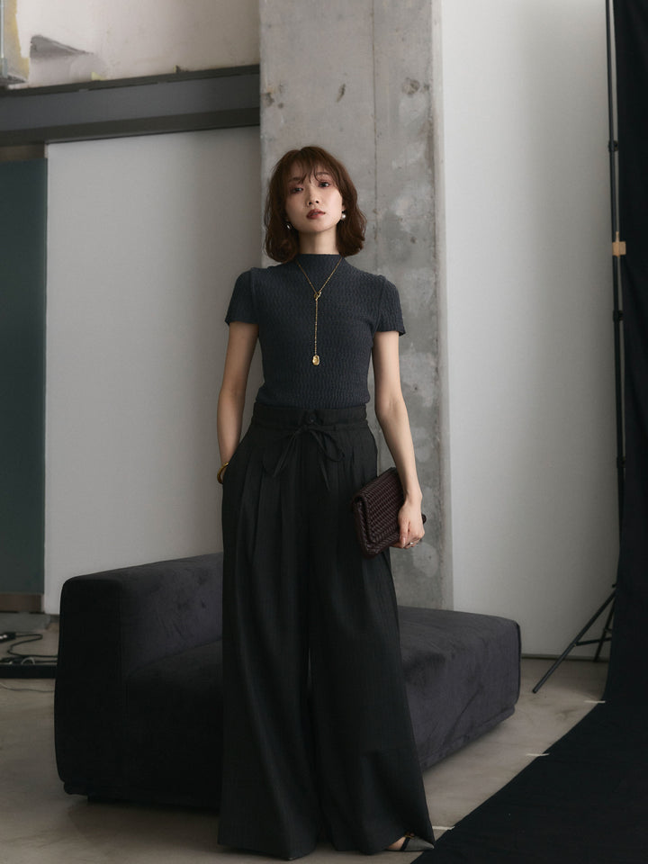 【Allure】[SET]デザインリブハーフニットトップス+デザインリブハーフニットトップス(2set)