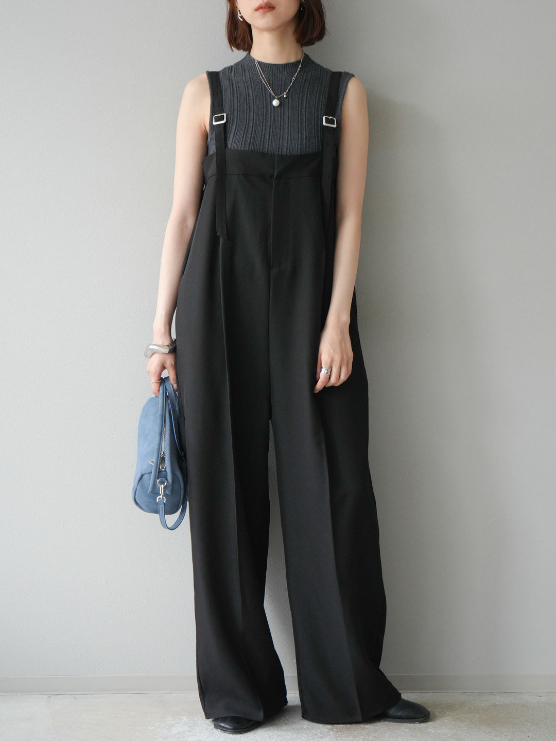 [予約]スリーブレスランダムリブニットトップス/グレー