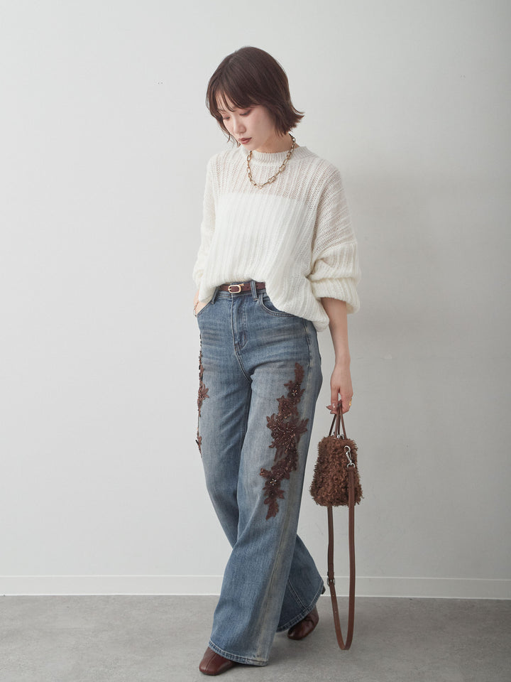 [予約]シアーリブドルマンニットトップス/white