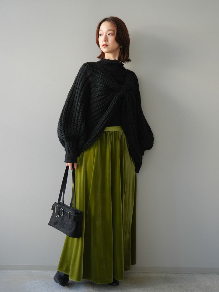 [予約]ベロアフレアスカート/green