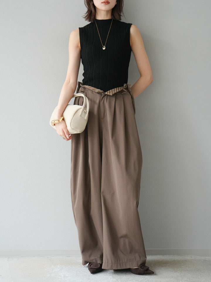 [予約]スリーブレスランダムリブニットトップス/ブラック