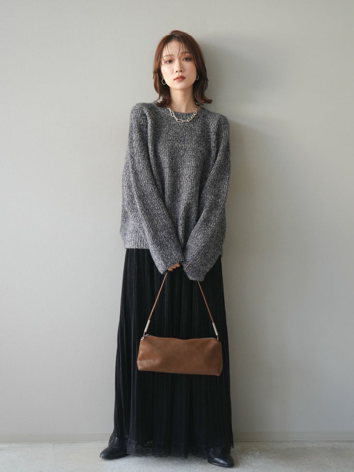 [予約]クルーネック畦編みミックスニット/navy