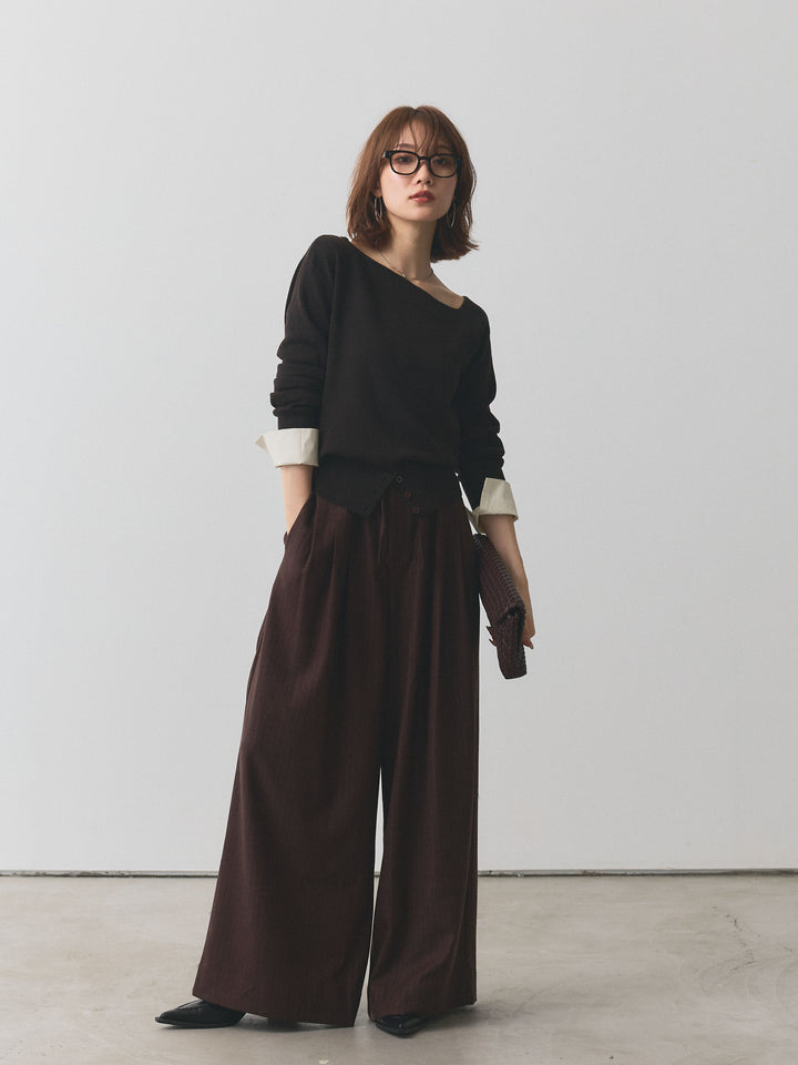 【Allure】[SET]シャツカフスフロントスリットニットプルオーバー+シャツカフスフロントスリットニットプルオーバー(2set)