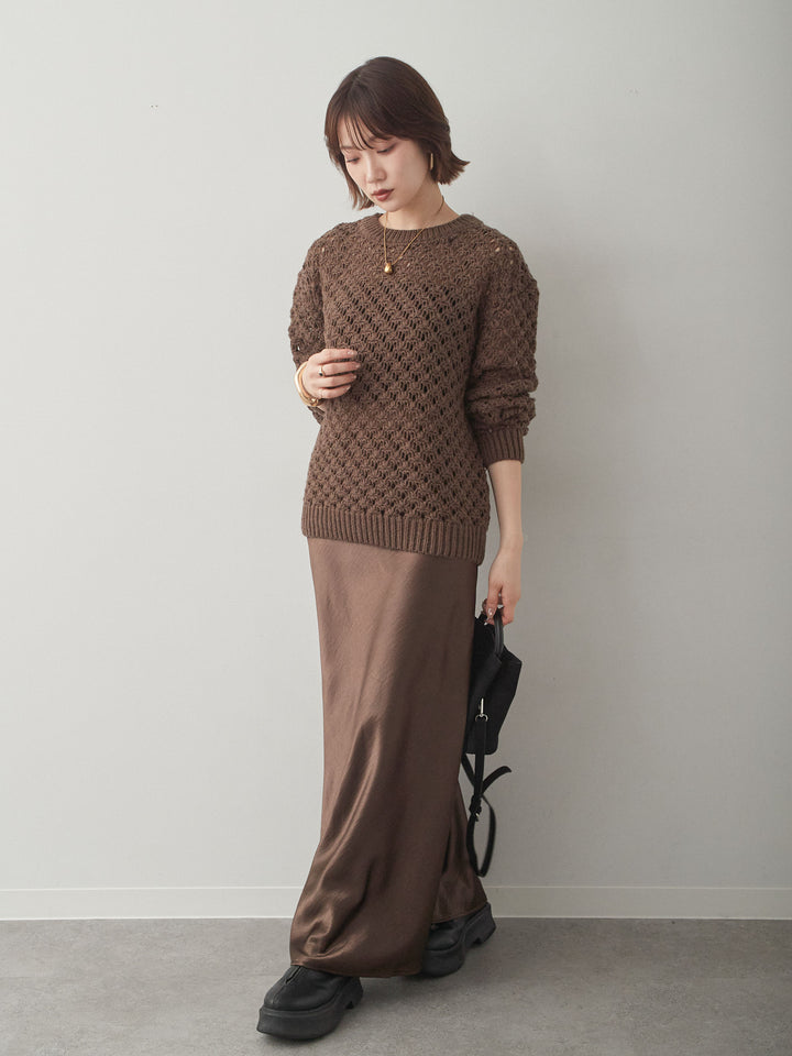 [予約]透かし編みニットプルオーバー/brown