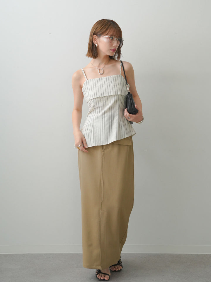 [SET]ストライプアシメキャミソール+クレープデシンフラップ付きストレートスカート(2set)