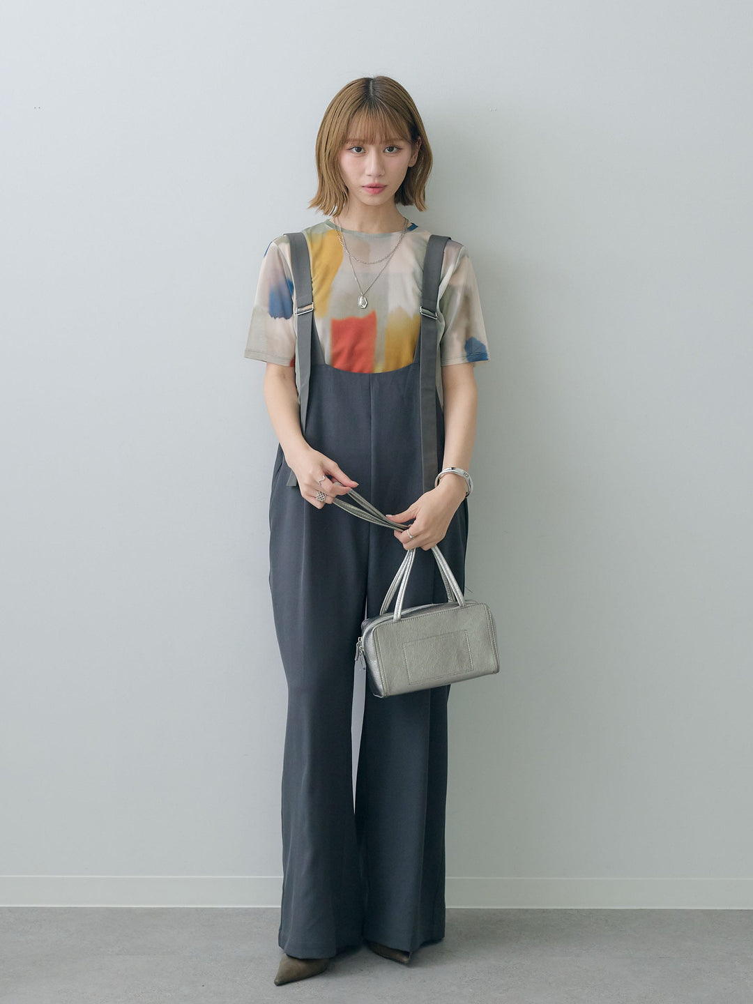 [SET]水彩アートシアーTシャツ+前後2wayドレープワイドオールインワン(2set)